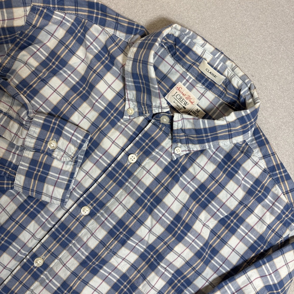 J Crew Shirt Mens Medium Button Down Blue Plaid Long Sleeve Casual light weight